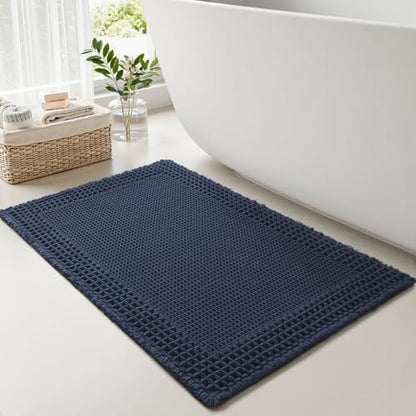 RESARE Waffle Bath Mat for Bathroom, Non Slip Bathroom Rugs 17"x24" Navy
