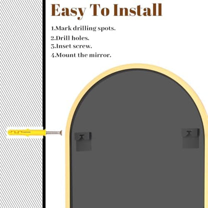 VooBang Wide Arched Wall Mirror, 38 x 40 inch Arch Bathroom Mirror Gold