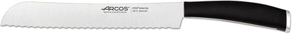 Arcos Bread Knife 8 Inch Nitrum Stainless Steel and 200 mm blade. Obtain a great variety of cuts for your food. Ideal knife for daily domestic use. Series Tango. Color Black