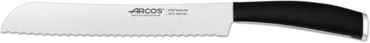 Arcos Bread Knife 8 Inch Nitrum Stainless Steel and 200 mm blade. Obtain a great variety of cuts for your food. Ideal knife for daily domestic use. Series Tango. Color Black