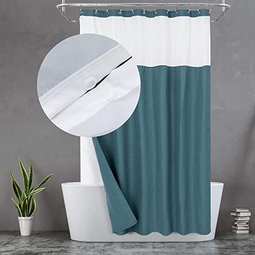 N&Y HOME Waffle Weave Shower Curtain with Snap-in Liner Set 71x72, Teal