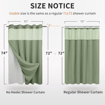 RiverDream Heavyweight Waffle No Hook Shower Curtain with Liner,Green,71x74