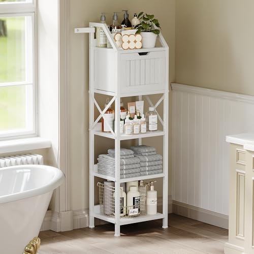 Homeiju 5-Tier Bathroom Storage Organizer Rack with Wood Drawer