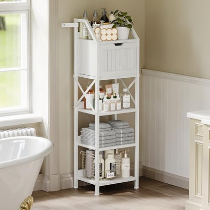 Homeiju 5-Tier Bathroom Storage Organizer Rack with Wood Drawer