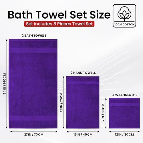 Infinitee Xclusives 100% Cotton Bath Towel Set – 8 Piece Bathroom Towel Set