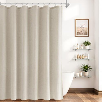 Naturoom Linen Shower Curtain 80 Inch Long for Bathroom Vanilla 1 Panel