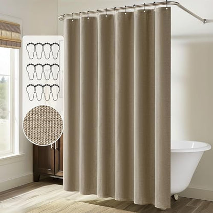 MIULEE Linen Fabric Shower Curtain Khaki W72*L72 12 Metal Hooks
