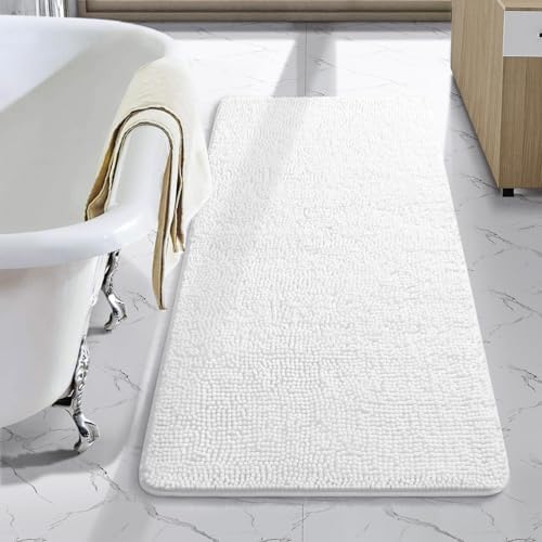 LOCHAS Luxury Bathroom Rug Shaggy Bath Mat 24 x 40 Inch, White