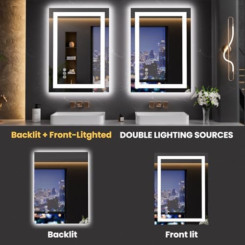 LOAAO 23.6"x31.5" LED Bathroom Mirror with Lights, UL Listed