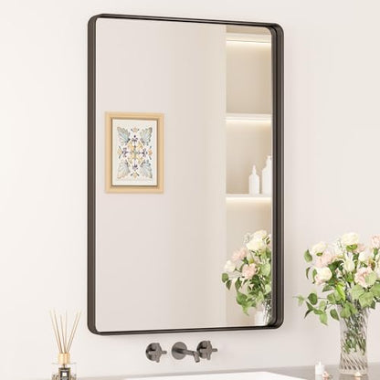 Keonjinn 24 x 36 Inch Black Vanity Mirror, Aluminum Frame Bathroom Mirror