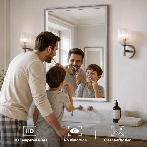 24x36 Inch Brushed Nickel Bathroom Mirror for Over Sink