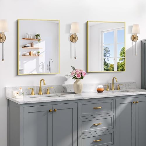 COFENY Gold Bathroom Mirror for Wall, 18x24 Inch Rectangle Mirror with Metal Frame, Modern Vanity Mirrors for Bathroom Living Room, Entryway Hangs Horizontal or Vertical