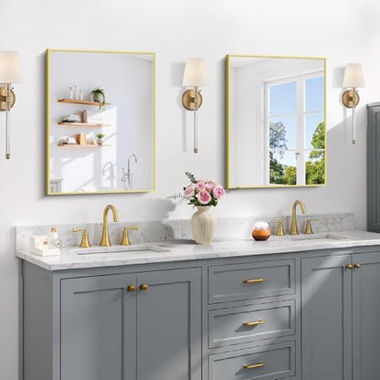 COFENY Gold Bathroom Mirror for Wall, 18x24 Inch Rectangle Mirror with Metal Frame, Modern Vanity Mirrors for Bathroom Living Room, Entryway Hangs Horizontal or Vertical