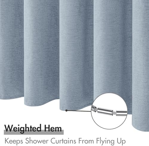 MIULEE Linen Fabric Shower Curtain Light Blue W72*L72 12 Metal Hooks