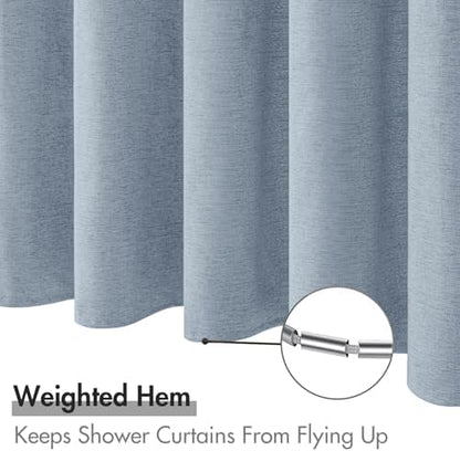 MIULEE Linen Fabric Shower Curtain Light Blue W72*L72 12 Metal Hooks
