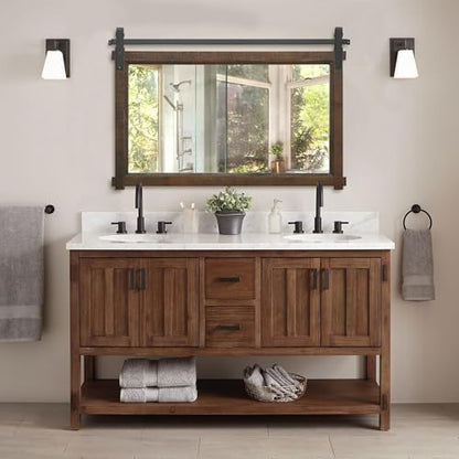 Besdomus Farmhouse Bathroom Vanity Mirror: 42"x28" Brown Rustic Barn Door
