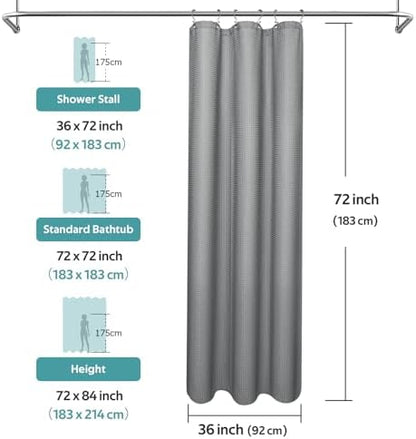 Vipfree 3 in 1 Shower Curtain Set, Waffle Shower Curtain and Liner Set with 6 Double Sided Shower Curtain Hooks, 258GSM Luxury Weighted Cloth Shower Curtain for Shower Stall, 36 W x 72 H, Grey