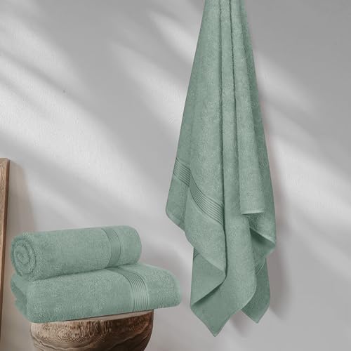 Belizzi Home Cotton 2 Pack Oversized Bath Towel Set 28x55 inches, Large Bath Towels, Ultra Absorbant Compact Quickdry & Lightweight Towel, Ideal for Gym Travel Camp Pool - Jade
