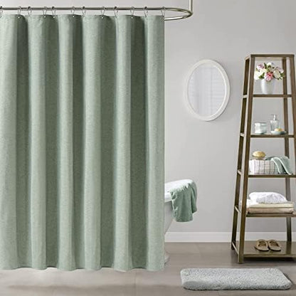 BTTN 54x78 Linen Textured Waterproof Fabric Shower Curtain Set, Sage Green