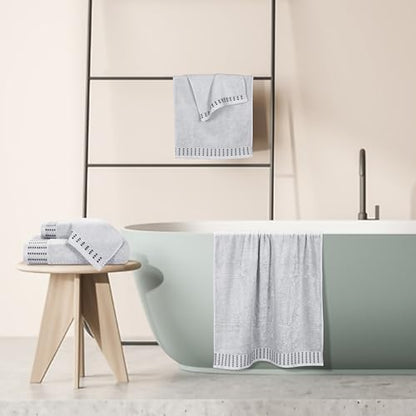BELIZZI HOME Ultra Soft 6 Pack Cotton Towel Set, Contains 2 Bath Towels 28x55 inch, 2 Hand Towels 16x24 inch & 2 Wash Cloths 12x12 inch, Ideal Everyday use, Compact & Lightweight - Light Grey