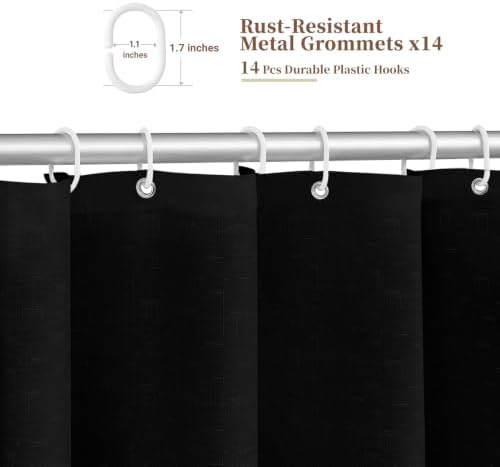 BTTN 84x72 Boho Scalloped Linen Textured Cloth Shower Curtain Set, Black