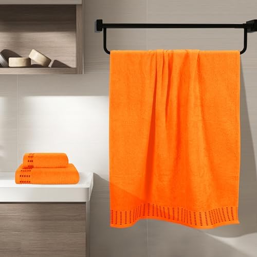 BELIZZI HOME Ultra Soft 3 Pack Cotton Towel Set, Contains a Bath Towels 28x55 inch, a Hand Towels 16x24 inch & a Wash Cloths 12x12 inch, Ideal Everyday use, Compact & Lightweight - Orange