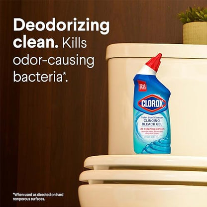 Clorox Toilet Bowl Cleaner Clinging Bleach Gel, Kills 99.9% of Bacteria and Viruses, Ocean Mist, 24 Fl Oz, Pack of 2