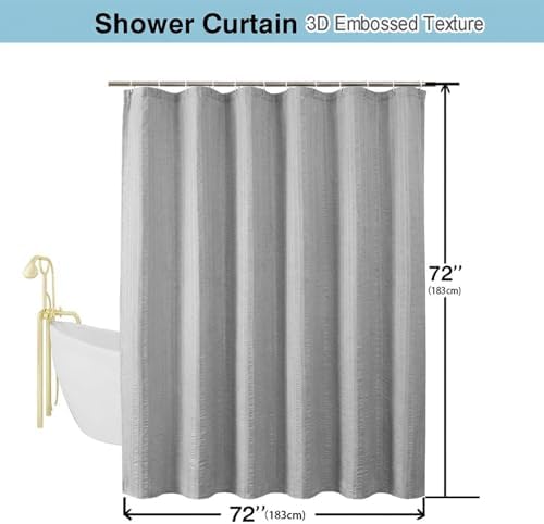 Aiyufeng Moga Light Gray Fabric Shower Curtains for Bathroom - Hotel Spa Polyester Cloth Bath Curtain with 12 Holes, 72x72, Machine Washable, Light Gray