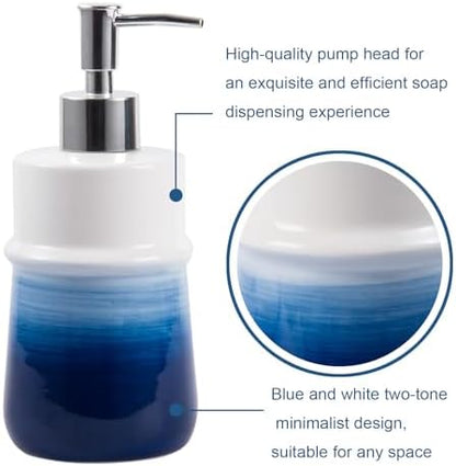 Blue Bathroom Accessories 3 Pcs, Ceramic Bathroom Accessory Set, Navy Blue Bathroom Set Include Dispenser,Soap Dish and Vase, Modern Bathroom Decor