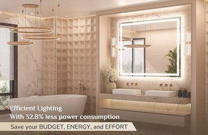 Keonjinn 48x40 Inch LED Bathroom Mirror with Lights, Frontlit & Backlit