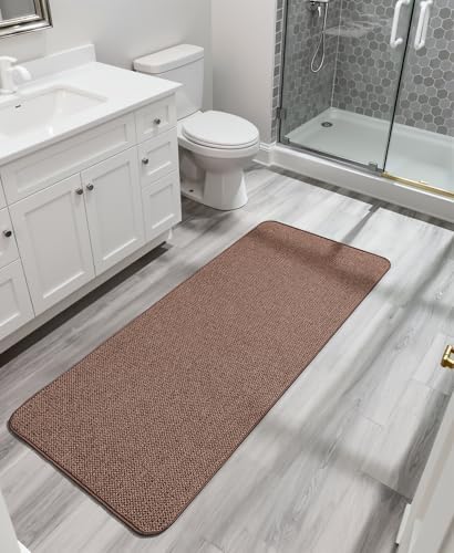Bosap Bath Mat,Ultra Thin Bathroom Runner Rugs,Large Bath Mats for Bathroom,Quick Dry,Non-Slip,Machine Washable,Low Pile,Bath Rug,Shower Outside,Sink,Home Decor Accessories.Brown,3'x4'(36x48inch)