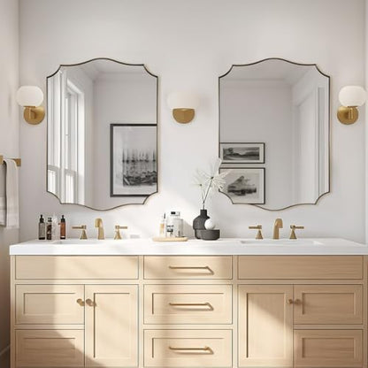 ANDY STAR Brushed Gold Vanity Mirror, 22x30 Inch Scalloped Bathroom Mirror