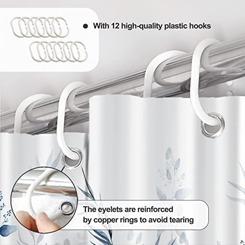 AWERT Shower Curtain Plants for Bathroom,Waterproof Quick-Drying Blue Leaves Shower Curtain Set with Hooks 72x84 Inch