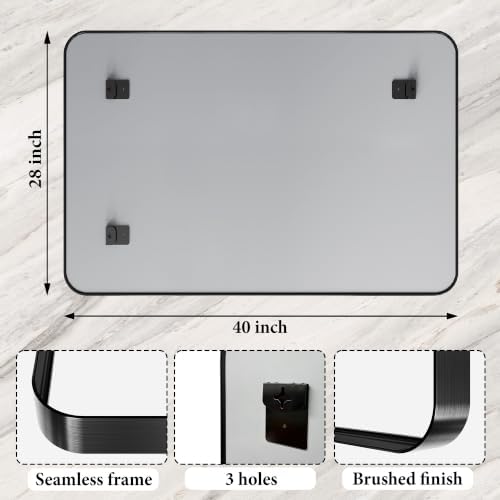 28x40 Inch Black Metal Framed Bathroom Mirror for Wall, HD Tempered Glass, Vanity Mirror for Over Sink, Anti-Rust Aluminum Alloy Mirror, Farmhouse, Horizontally or Vertically Hanging