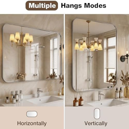 24"x32" Bathroom Mirror for Over Sink, Brushed Nickel Vanity Mirror