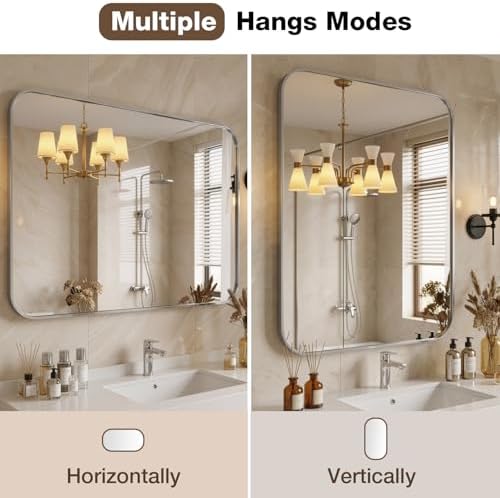 24"x36" Bruhed Nickel Rectangle Vanity Bathroom Mirror, Set of 2