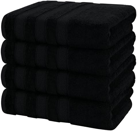 American Soft Linen Salem 100% Cotton Turkish 4 Piece Bath Towels for Bathroom, 600 GSM Soft Absorbent Quick Dry Bath Towel Set, Black