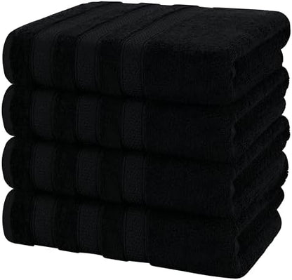 American Soft Linen Salem 100% Cotton Turkish 4 Piece Bath Towels for Bathroom, 600 GSM Soft Absorbent Quick Dry Bath Towel Set, Black