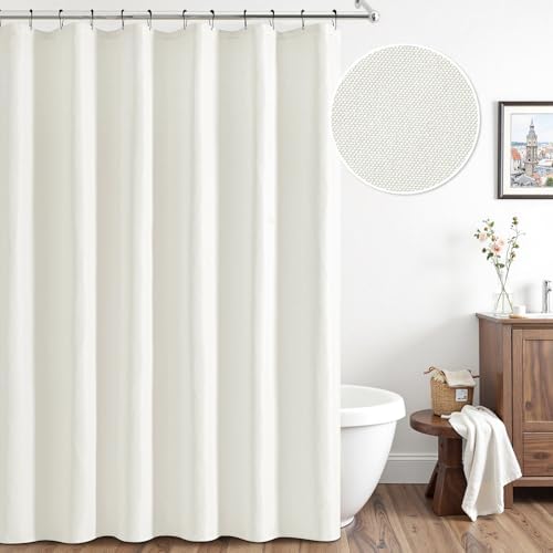ANRODUO White Linen Textured Fabric Shower Curtain Set - W72xL74