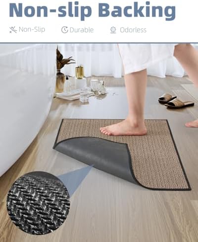 PADOOR Non-Slip Bath-Mats, Rubber-Backing Braided Absorbent Mats, Machine Washable Thin Bath Rugs Fit Under Door, Quick Dry for Bathroom Floor, 24x35 Black