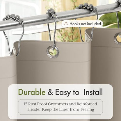 Bathway Shower Curtain Liner, Tan Shower Curtain Liner 72x72 PEVA Waterproof Shower Curtain Liner Plastic with 3 Magnets and 12 Rustproof Metal Grommets, Lightweight Khaki Shower Liner for Bathroom