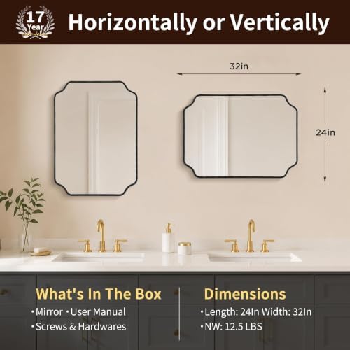 Besdomus Black Modern Bathroom Mirror: 24"x32" Minimalist Vanity Mirrors