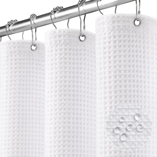 Waterproof Waffle Shower Curtain Heavyweight Cotton Fabric White 72Wx72L