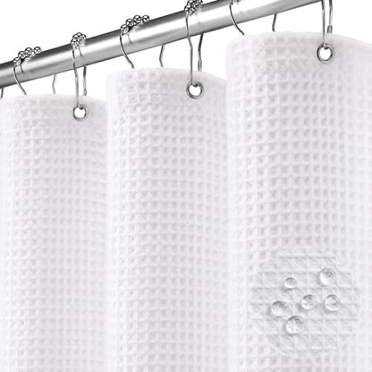 Waterproof Waffle Shower Curtain Heavyweight Cotton Fabric White 72Wx72L