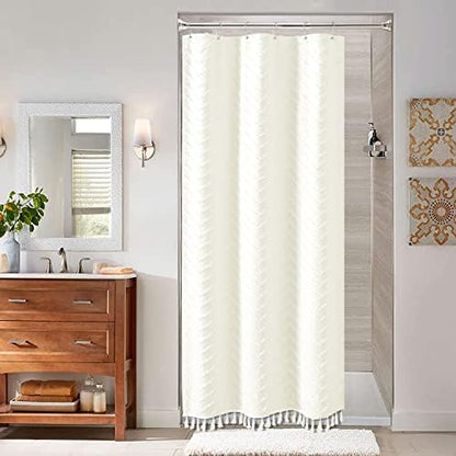 Dynamene Stall Boho Farmhouse Shower Curtain Tufted Chevron 36"x72" Cream