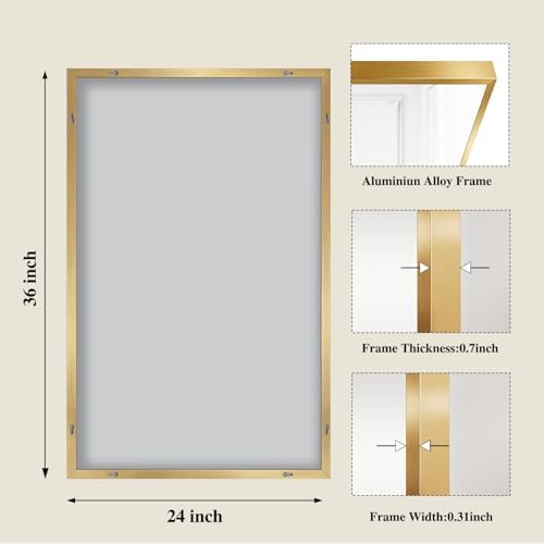 Koonmi Gold Mirrors for Wall, 24x36 Inch Bathroom Mirror, Rectangular Wall Mirror for Living Room Bedroom Bathroom, Hangs Horizontally or Vertically