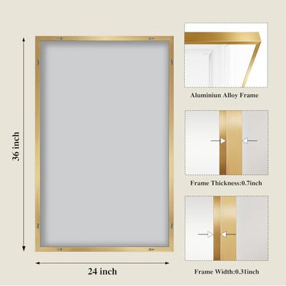Koonmi Gold Mirrors for Wall, 24x36 Inch Bathroom Mirror, Rectangular Wall Mirror for Living Room Bedroom Bathroom, Hangs Horizontally or Vertically