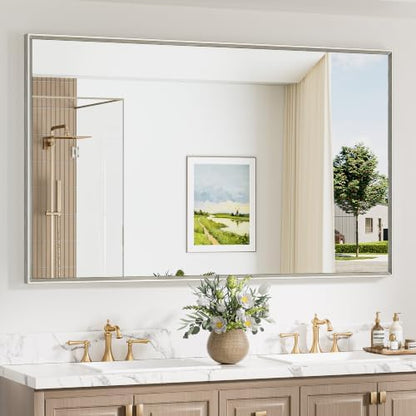 Keonjinn 60 x 36 Inch Brushed Nickel Oversize Bathroom Mirror for Over Sink