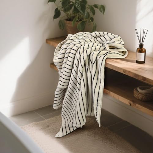 Black and Ivory Striped Bath Towels Set of 2, Lighter & Quick Dry Towels