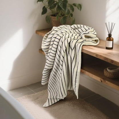 Black and Ivory Striped Bath Towels Set of 2, Lighter & Quick Dry Towels